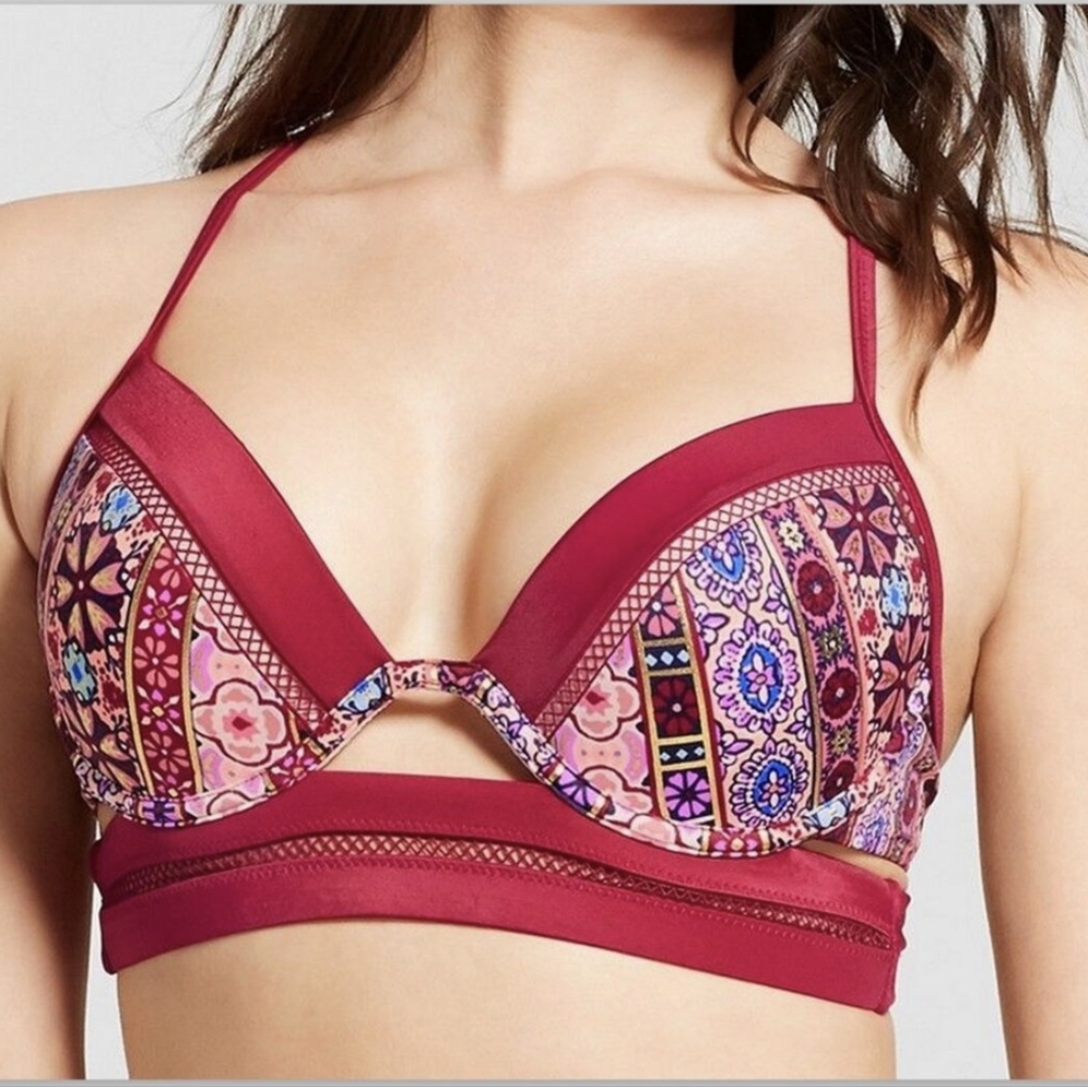 Shade & Shore - Burgundy Floral Pattern Bikini Top